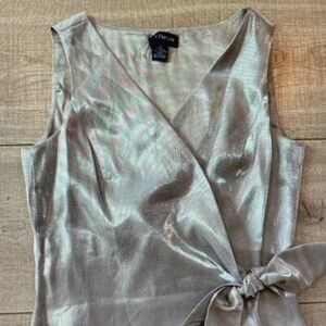 T Tahari Metallic Silver Wrap Tank with Side Tie